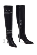 Woman Black Zip Closure Stiletto-Heel Leather Boots | Derimod