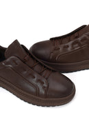 Erkek Kahverengi Bağcıklı Deri Sneaker | Derimod