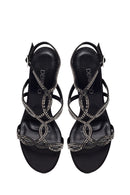 Woman Black Ankle-Buckle Embellished High Stiletto Heel Sandal | Derimod