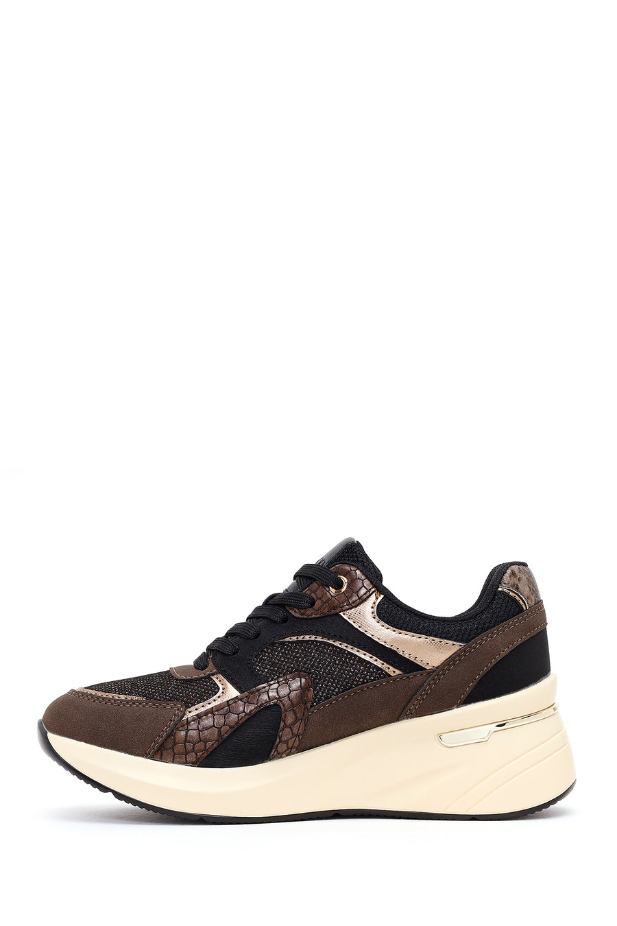 Woman Brown Lace-Up Wedge Sneaker