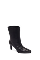 Woman Black Thin High-Heeled Leather Boots | Derimod