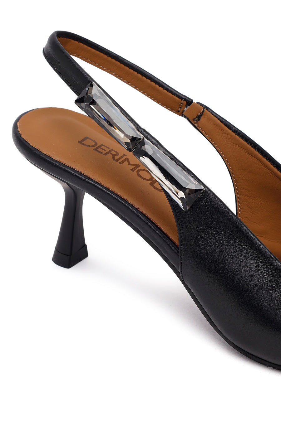 Woman Black Open-Back Heeled Leather Shoes