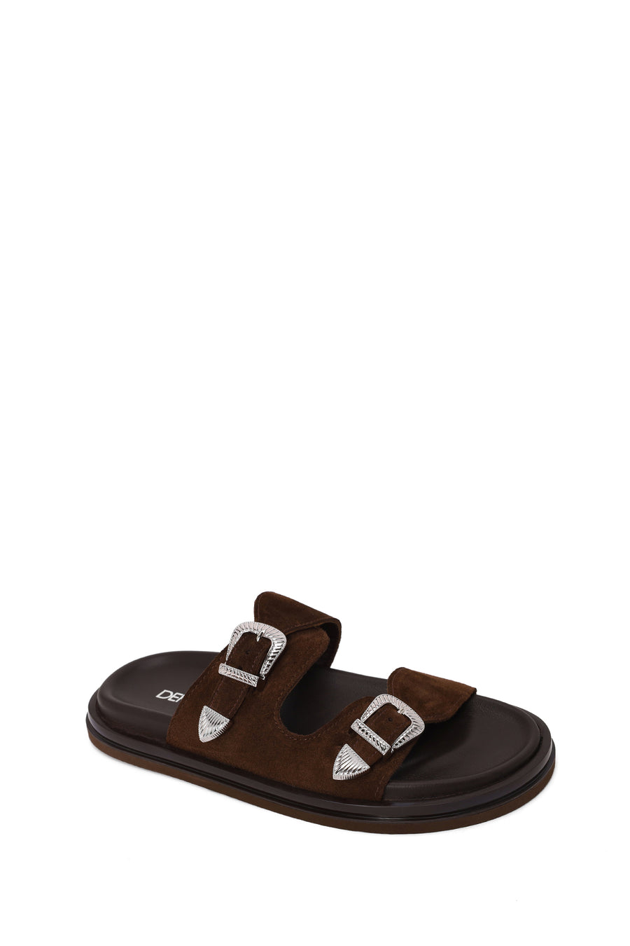 Woman Brown Double-Buckle Suede Slipper