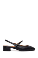 Woman Black Buckled Backless Leather Ballet Flat | Derimod