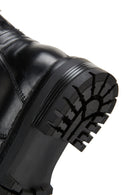 Women's Black Leather Zippered Flat Boots | Derimod