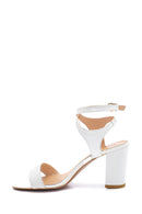 Women's White Leather Thick Heeled Sandals | Derimod