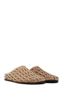 Women's Beige Patterned Suede Leather Slippers | Derimod