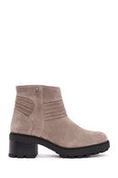 Women's Mink Zippered Thick Heel Suede Leather Boots | Derimod