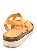Women's Yellow Leather Comfort Sandals | Derimod