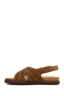 Woman Tan Patterned Suede Leather Sandals | Derimod