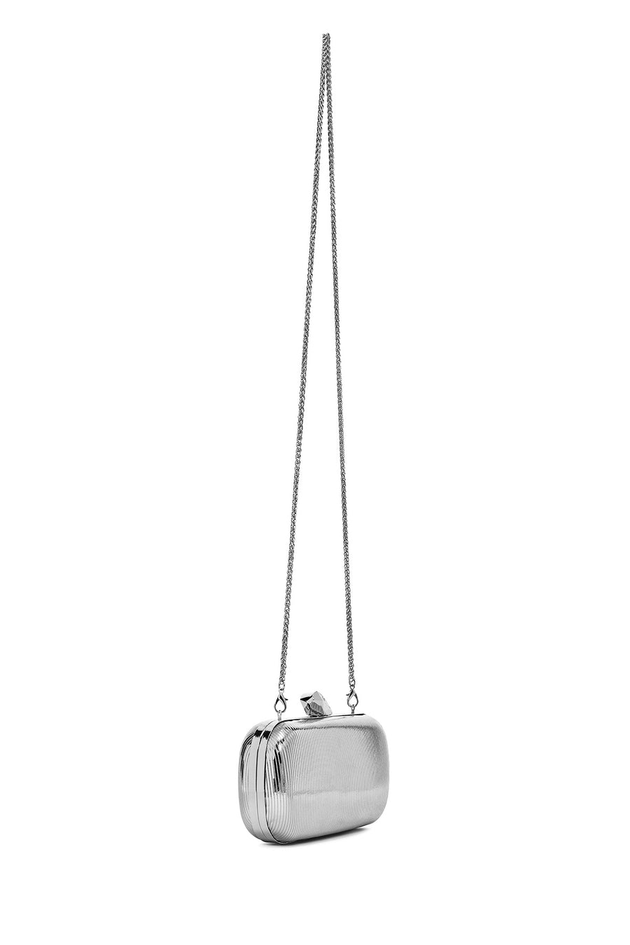 Woman Silver Long-Strap Metallic Mini Clutch Evening Bag