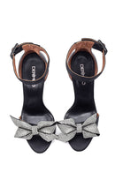 Women's Black Satin Thin Heeled Sandals | Derimod
