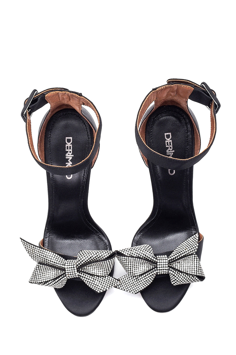 Women's Black Satin Thin Heeled Sandals