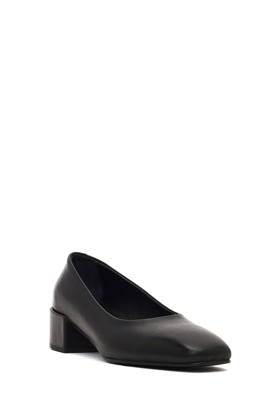 Women's Black Thick Short Heel Leather Shoe