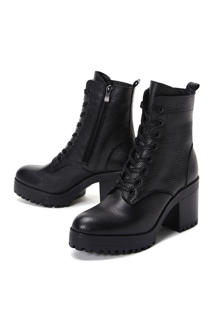 Women's Black Leather Heeled Boots