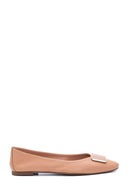 Women's Beige Leather Buckled Ballerinas | Derimod