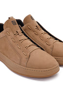 Erkek Vizon Bağcıklı Nubuk Deri Sneaker | Derimod
