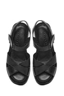 Women's Black Ankle Strap Chunky Sole Leather Comfort Sandals | Derimod