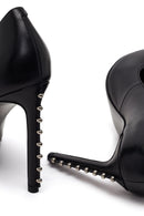 Kadın Siyah Taşlı Yüksek İnce Topuklu Deri Stiletto | Derimod