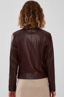 Kim Women's Brown Short Leather Jacket | Derimod