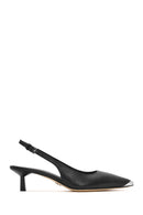 Women's Black Leather Low Heeled Slingback Shoes | Derimod