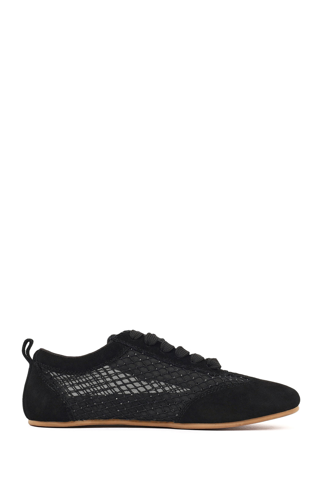 Kadın Siyah Bağcıklı Taşlı Süet Deri Sneaker