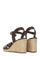 Woman Brown Ankle-Strap Buckled Wedge-Heel Leather Espadrilles Sandal | Derimod