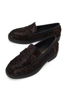Woman Leopard Print Furry Leather Masculine Loafer | Derimod