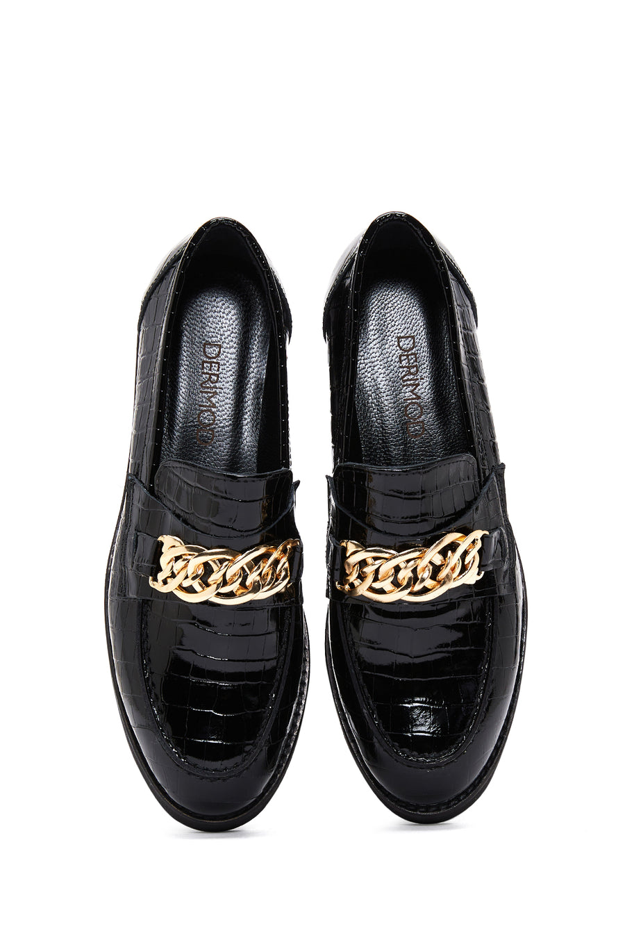 Women's Black Leather Crocodile Loafer