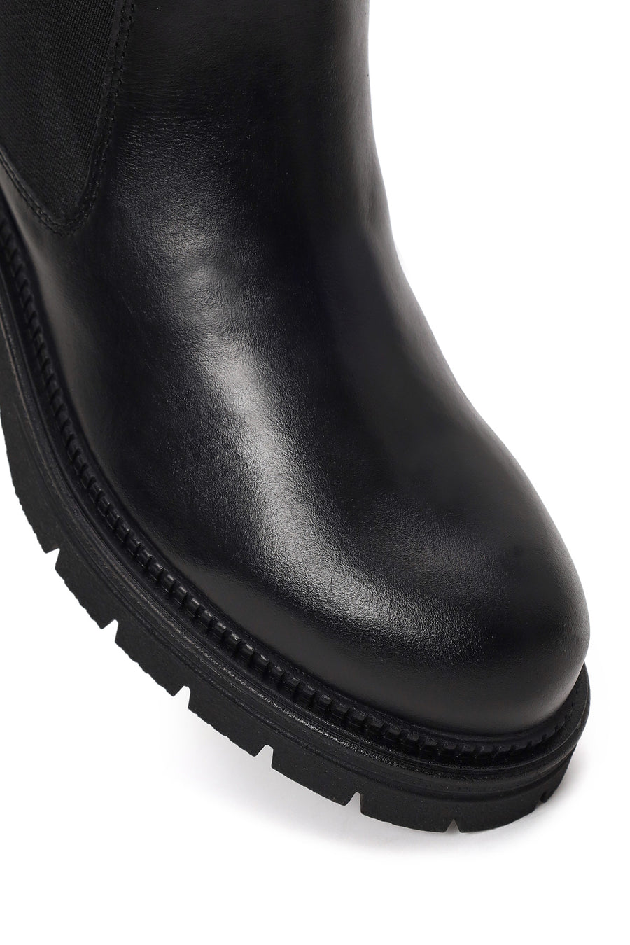 Woman Black Thick-Soled Leather Chelsea Boots