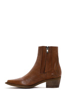 Women's Tan Leather Heeled Cowboy Boots | Derimod
