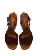 Woman Brown Ankle Buckle Platform High Chunky Heeled Suede Sandal | Derimod