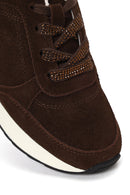 Woman Brown Lace-Up Wedge-Heel Suede Shoe | Derimod