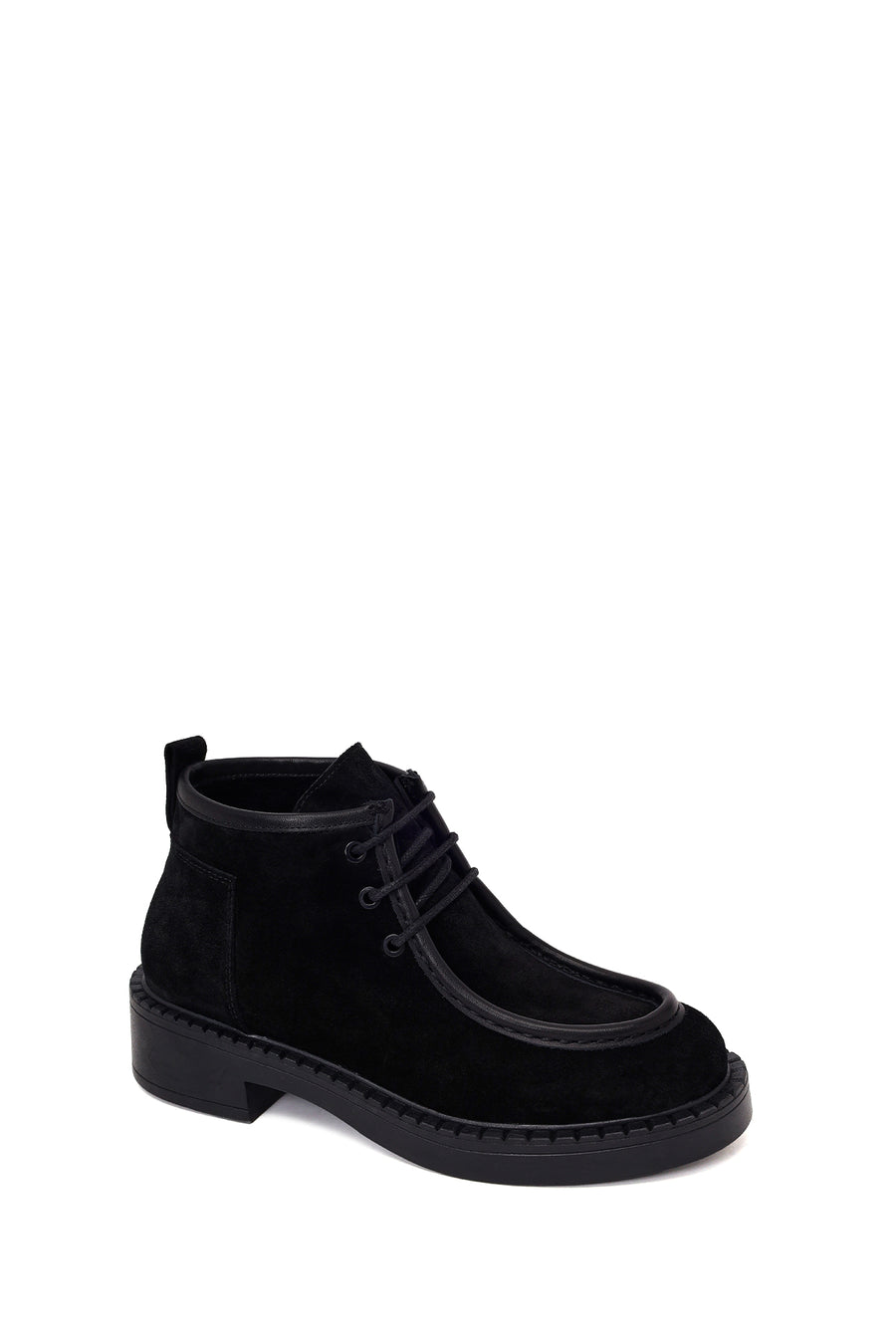 Woman Black Lace-Up Thick-Soled Suede Boots