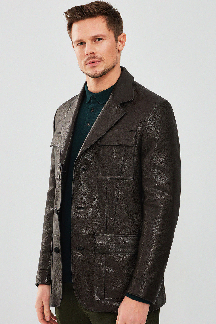 Kane Erkek Siyah Blazer Safari Deri Ceket