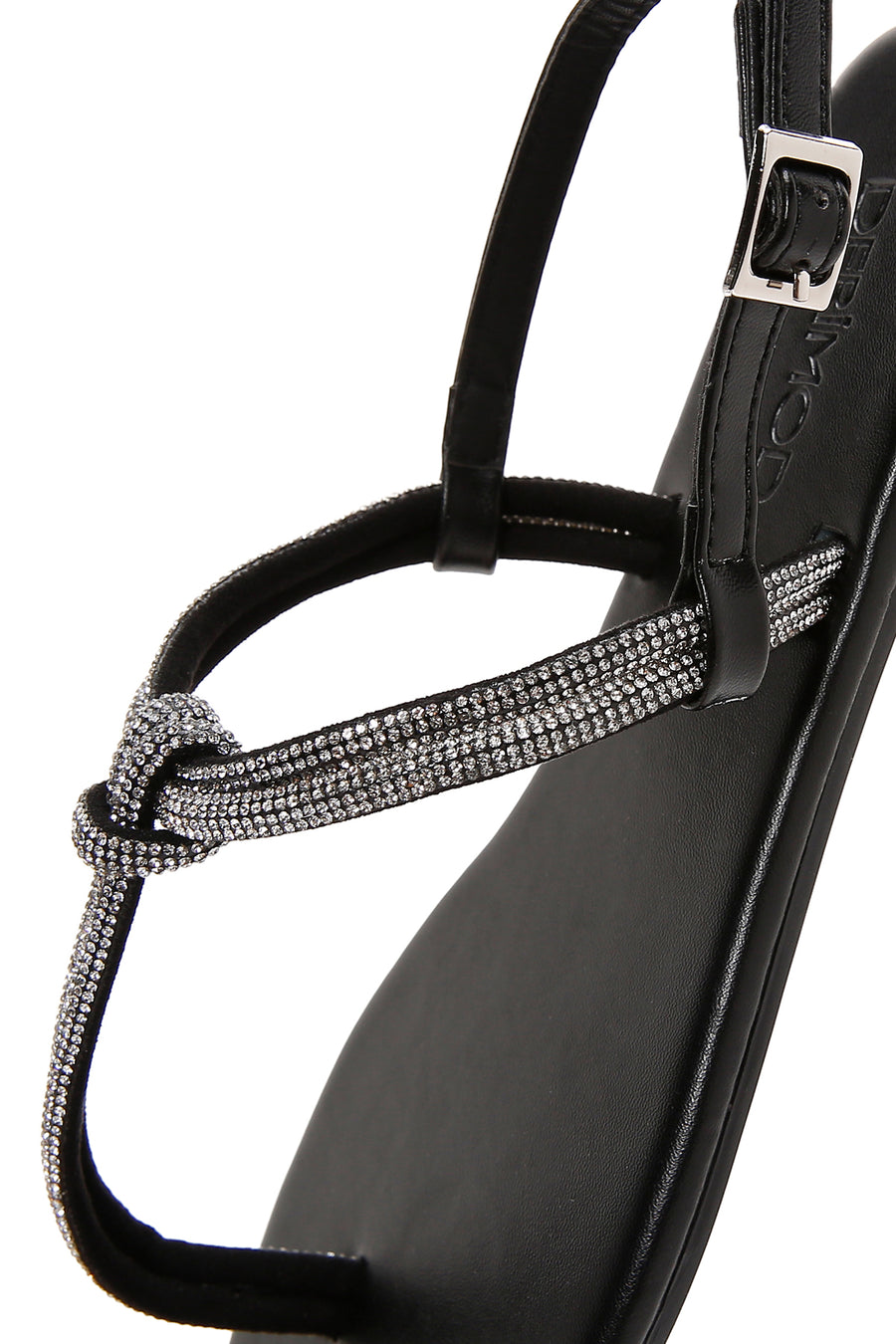 Women's Black Ankle Strap Flip Flop Sandals with Stones