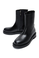 Women's Black Zippered Leather Boots | Derimod