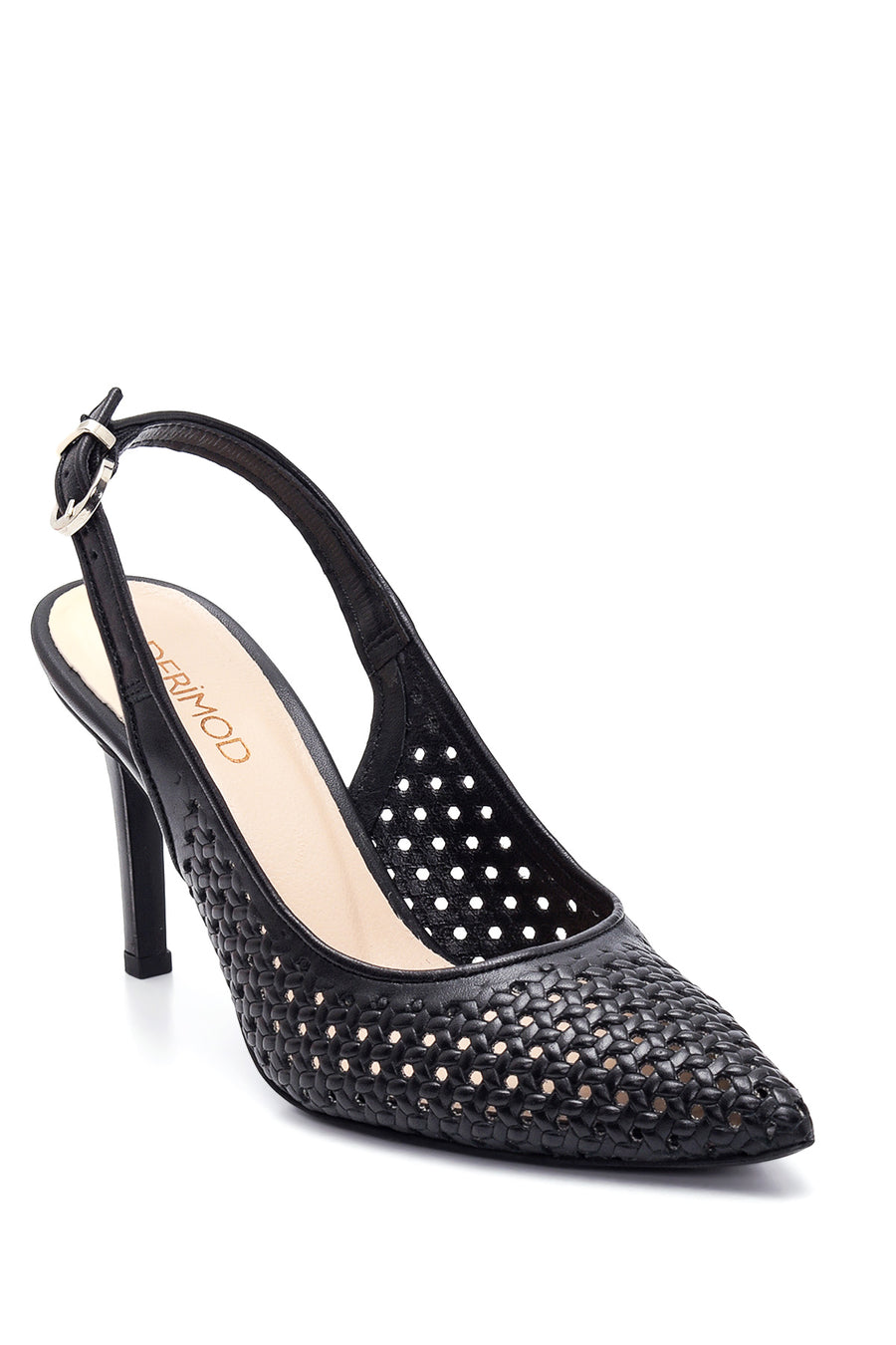 Women's Black Leather Braided Stiletto