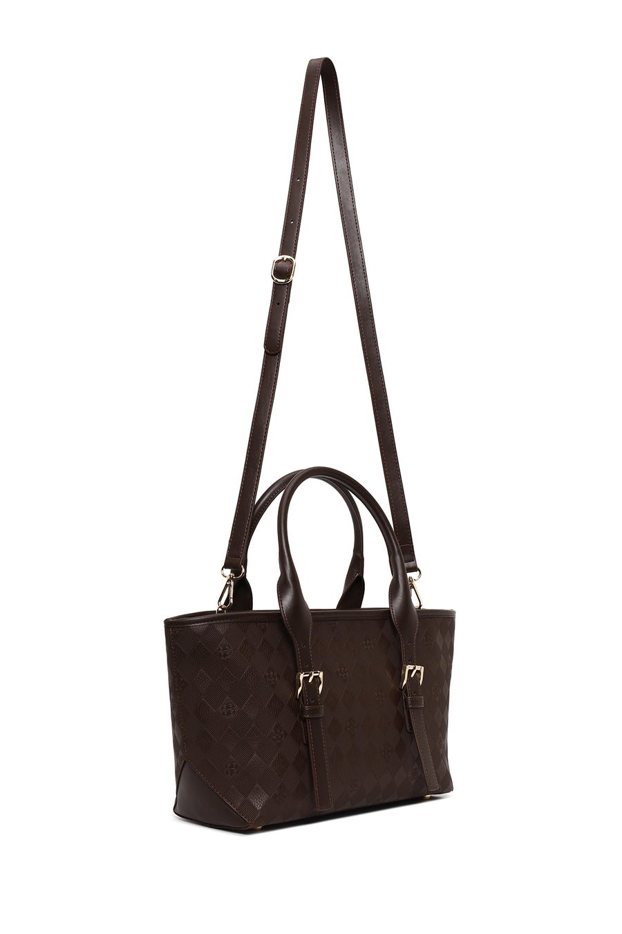Woman Brown Long-Strap Printed Shoulder Bag