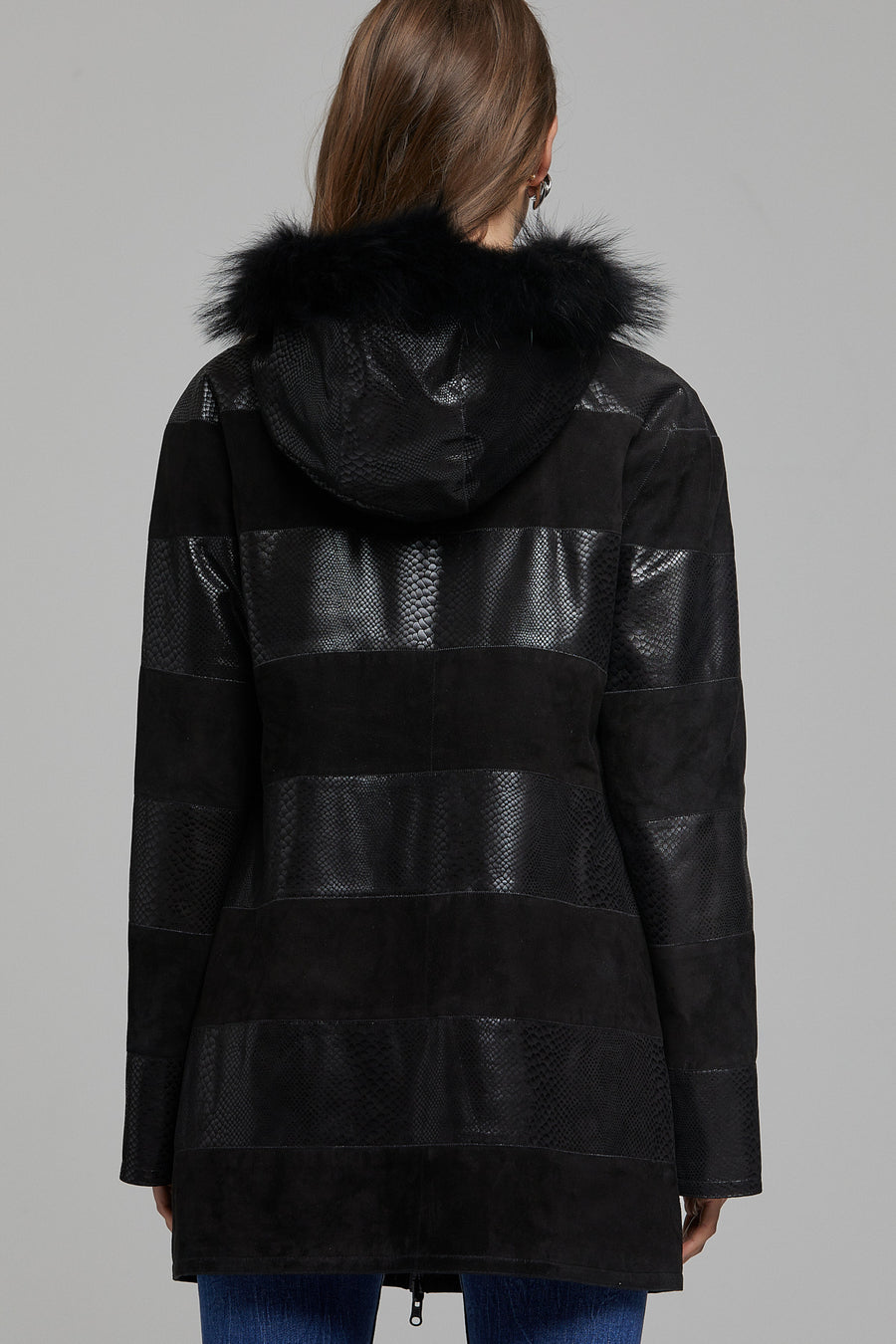 Dalia Women's Black Hooded Leather Coat