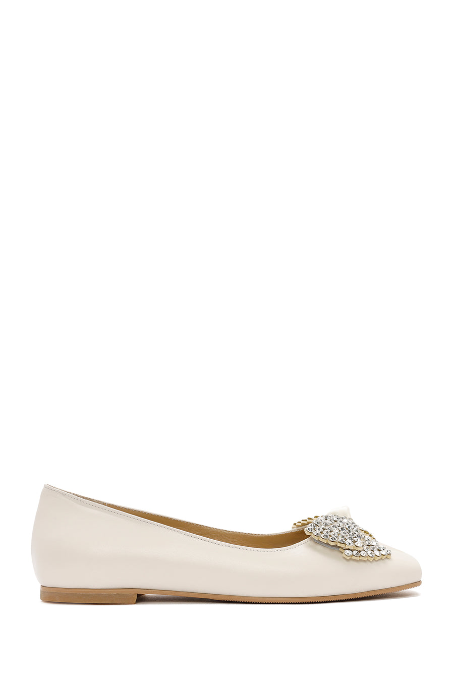 Women's Cream Stoned Leather Ballerina 24SFD182818 | Derimod