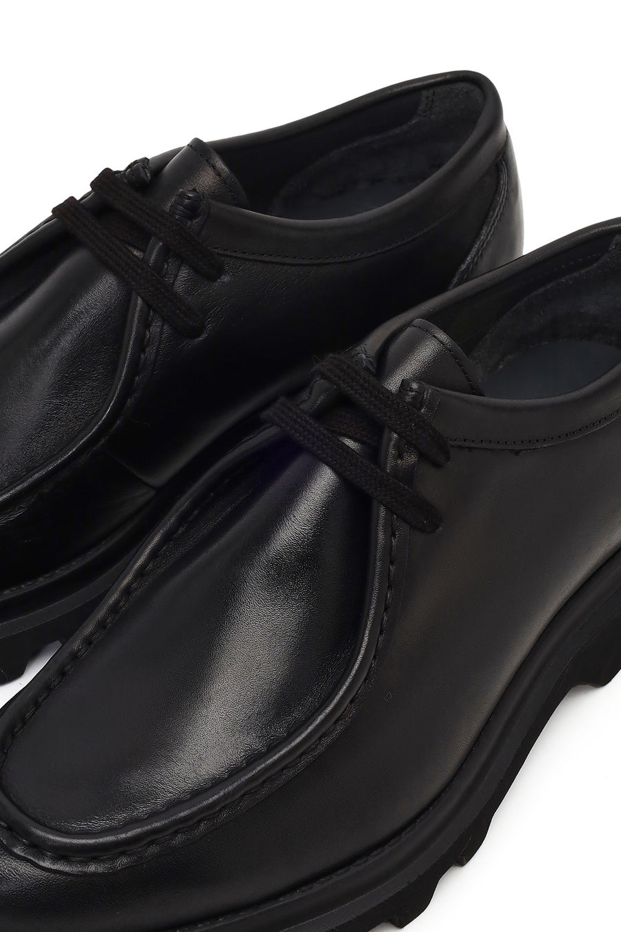 Male Black Lace-Up Thick-Soled Leather Casual Shoes