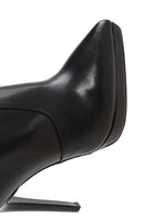 Women's Black Leather High Heel Boots | Derimod