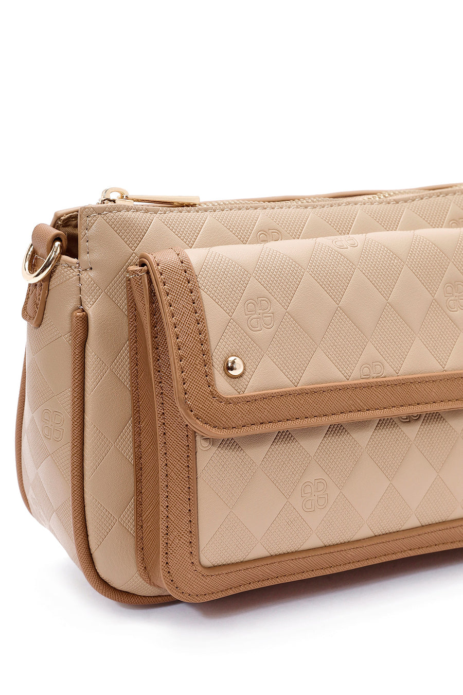 Women's Beige Long Strap Printed Crossbody Bag