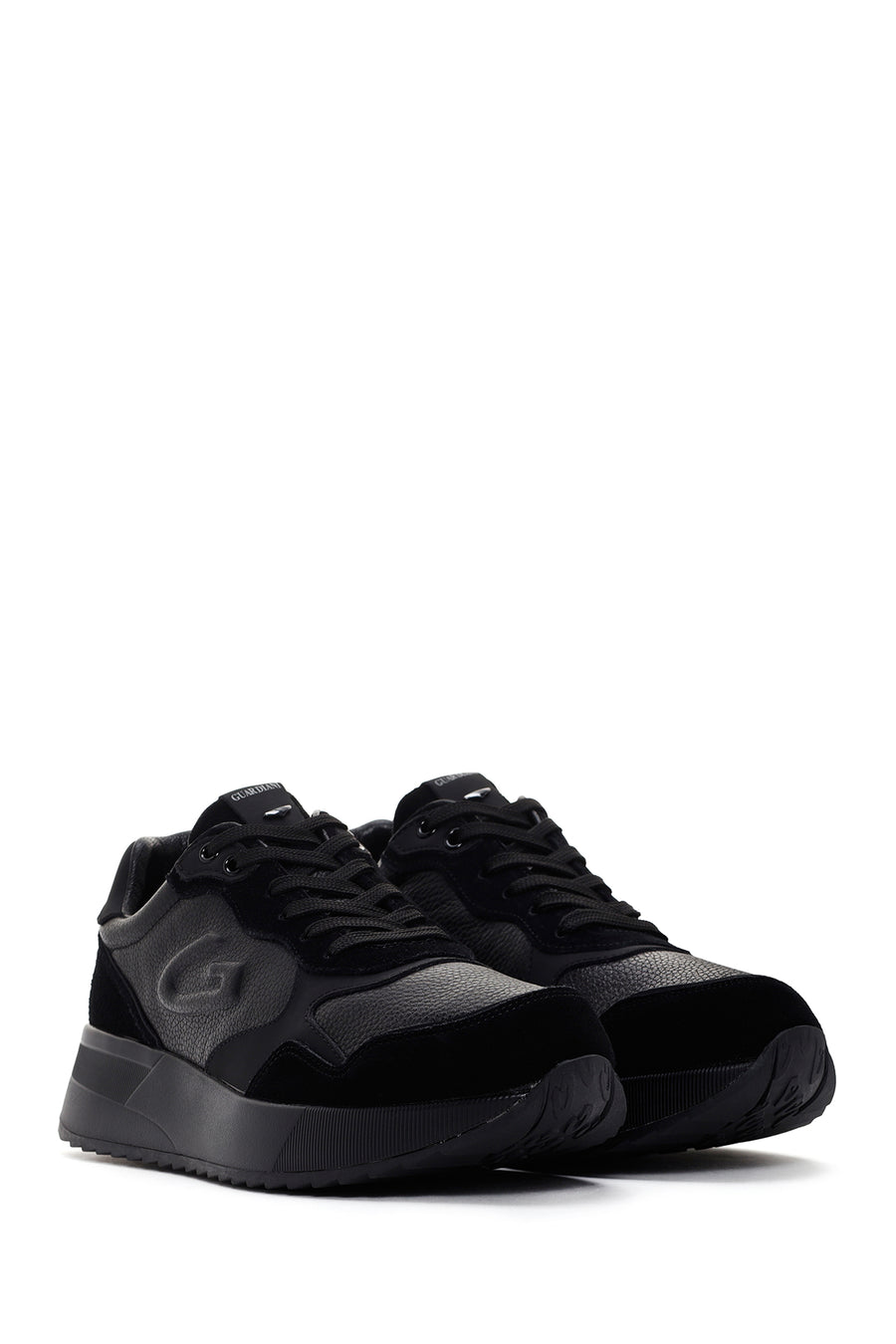 Alberto Guardiani Men's Black Winner Thick Soled Leather Sneaker