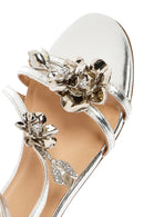 Women's Silver Ankle Buckle Stoned Metallic Sandals | Derimod