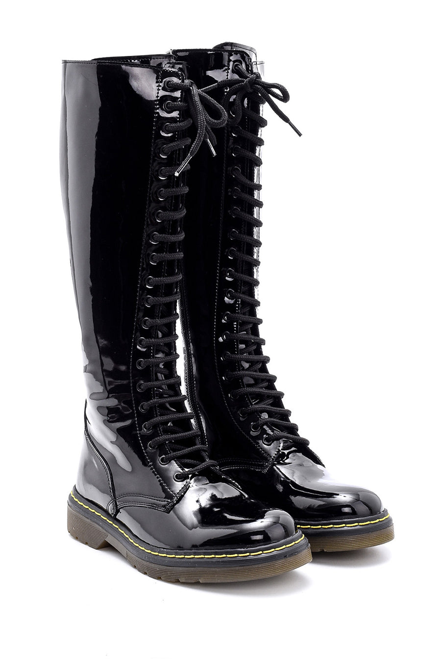 Women's Patent Leather Lace Up Boots