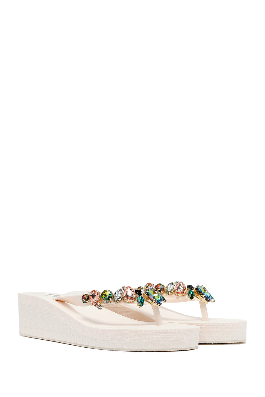 Women's White Toe Stoned Wedge Heel Jelly Slippers