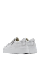 Women's White Thick-Soled Side Zipper Lace-Up Leather Sneakers | Derimod