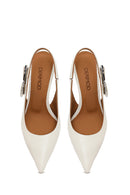 Woman Cream Backless Heeled Leather Shoes | Derimod